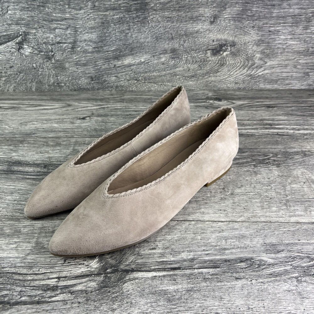 Eileen Fisher Posy Ballet Flats Suede Tan Pointed Toe Scalloped Women’s Size 11